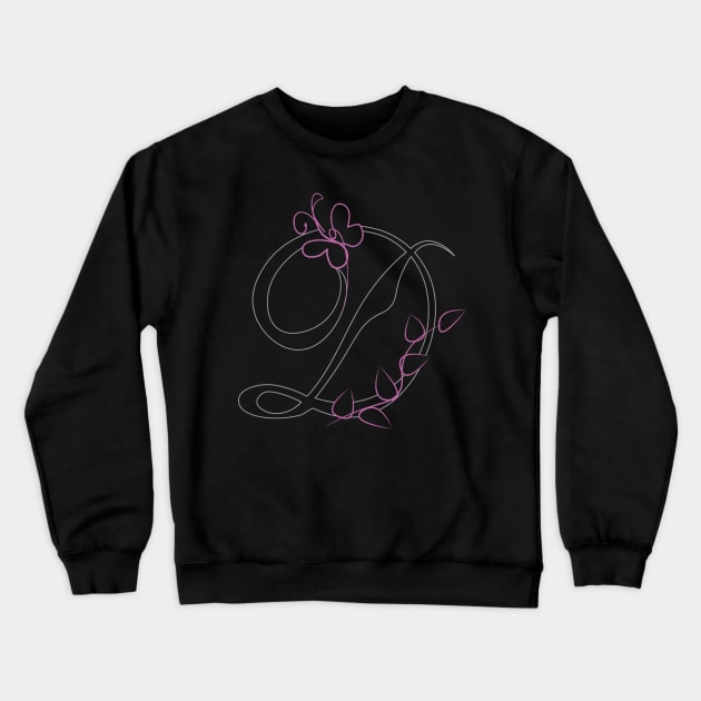 Stylized typography with capital letter D monogram butterfly and plant decoration Crewneck Sweatshirt by Cute-Design